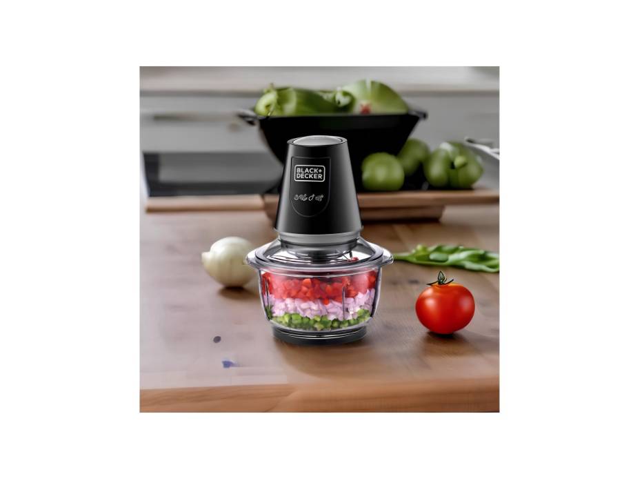 BLACK+DECKER Multi-Function Glass Chopper & Mincer, 400W, XXL 1.2L Bowl, 4-Blade System, Black - GC400-B5