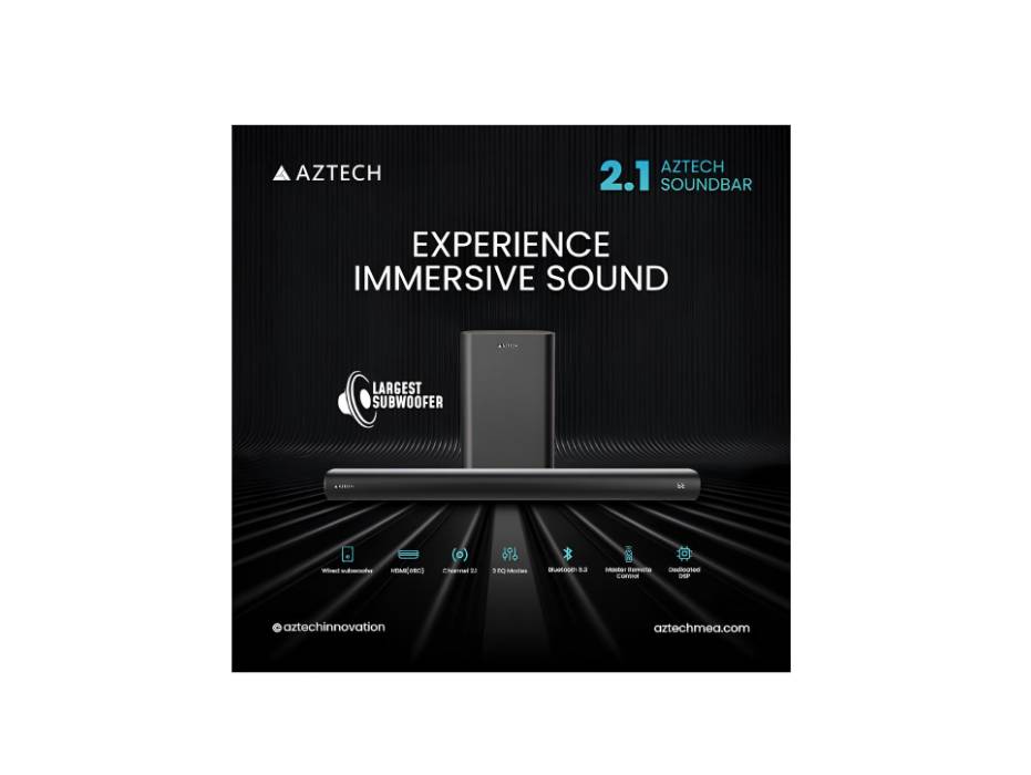 AZTECH 201 2.1 Channel Soundbar with Wired Subwoofer, 120 Watts, Bluetooth 5.3 Home Theater System