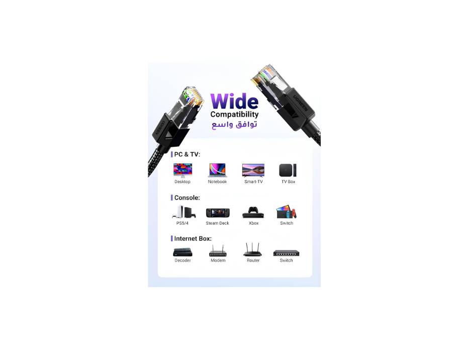 UGREEN Ethernet Cable Cat 6 1M Braided Network Cable 1Gbps High Speed Internet Cable Shielded LAN Cable RJ45 Connector