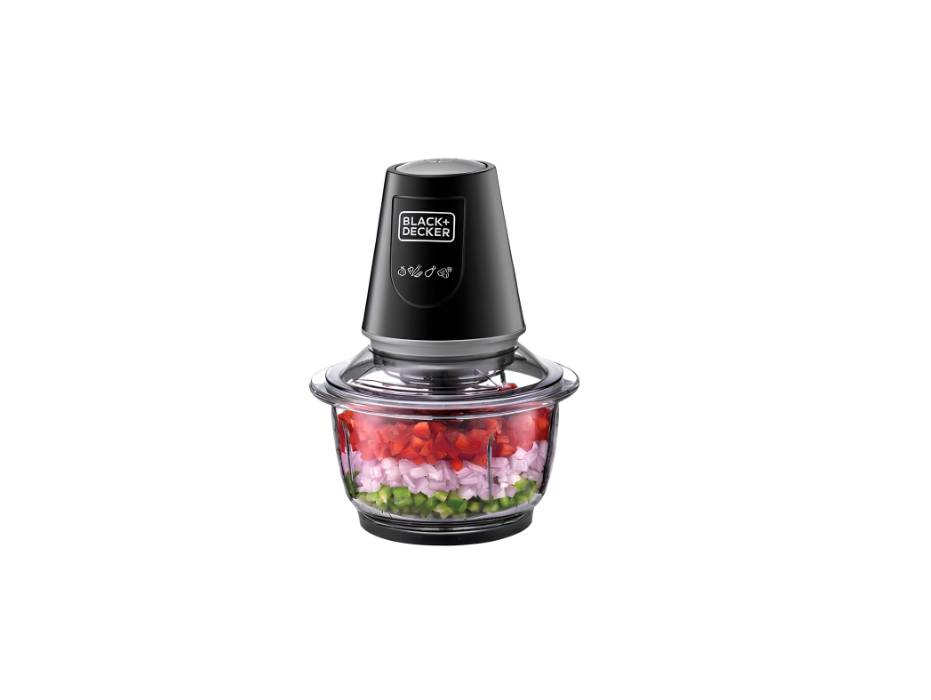 BLACK+DECKER Multi-Function Glass Chopper & Mincer, 400W, XXL 1.2L Bowl, 4-Blade System, Black - GC400-B5