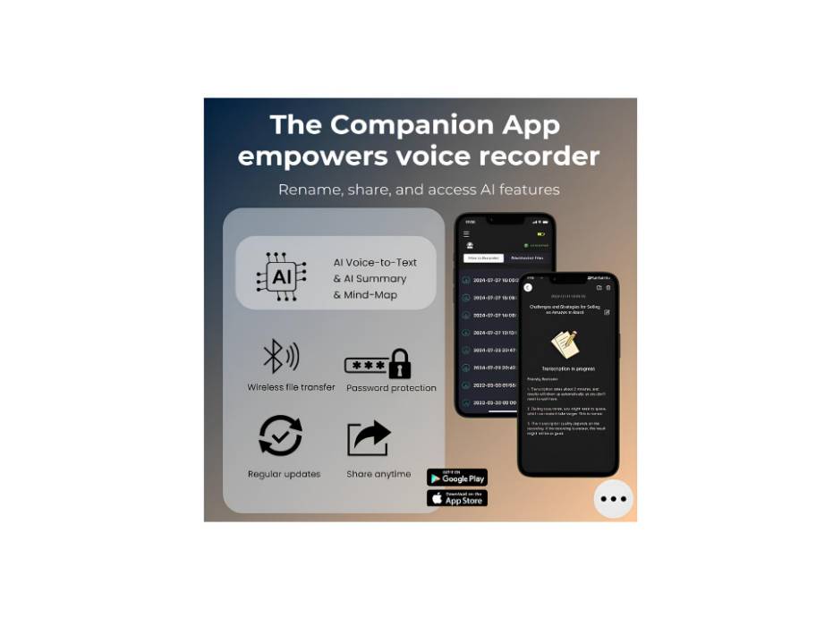 AI 64gb Voice Recorder with APP for AI Voice-to-Text Transcription, GPT-40 Translation Summary