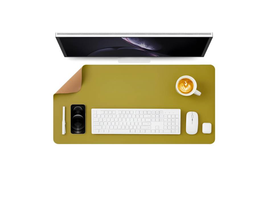 Large Desk Pad, Non-Slip PU Leather Desk Mouse Pad Waterproof Desk Pad Protector, 31.5'' x 15.75'' (Olive & Cork)