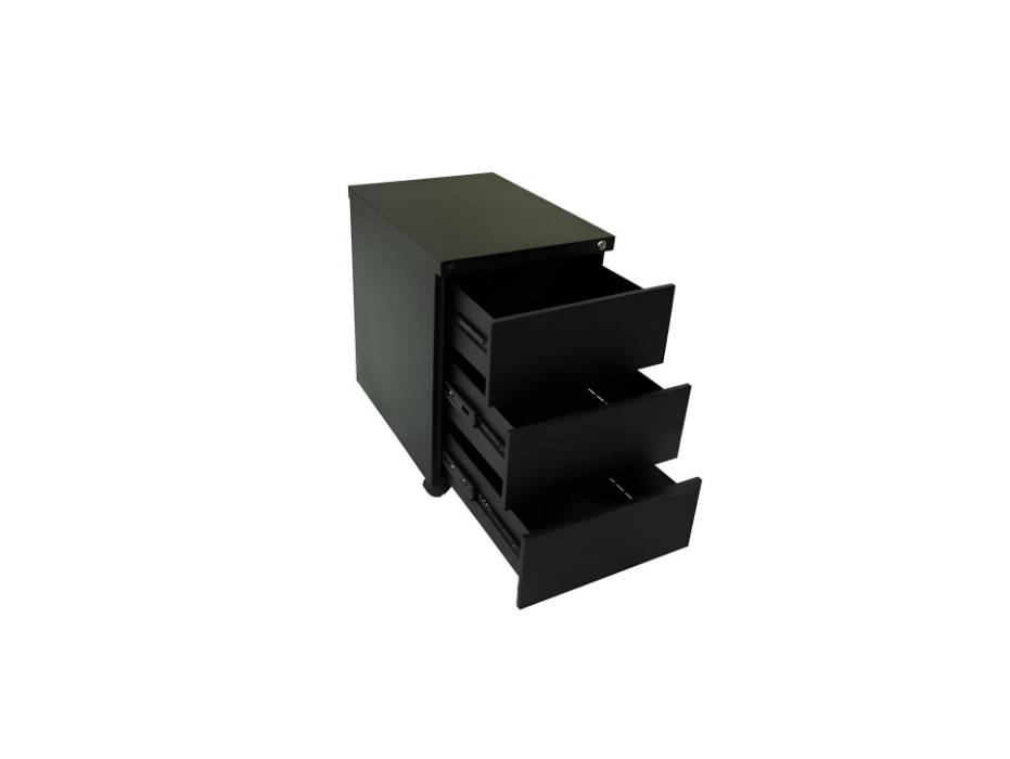 RIGID Steel Mobile Pedestal | 3 Drawer Under Desk Storage Unit with Lock | Modern Office Filing Cabinet with Wheels for Home, Office, Workstation Furniture, Black