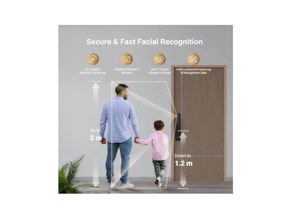 EZVIZ Smart Lock Y3000FVP PLUS, 8-in-1 Smart Door Lock, Palm Vein & 3D Face Recognition Door Lock, Built-in Wifi+8GB storage, Night Vision, Active Intercom & Child Safety