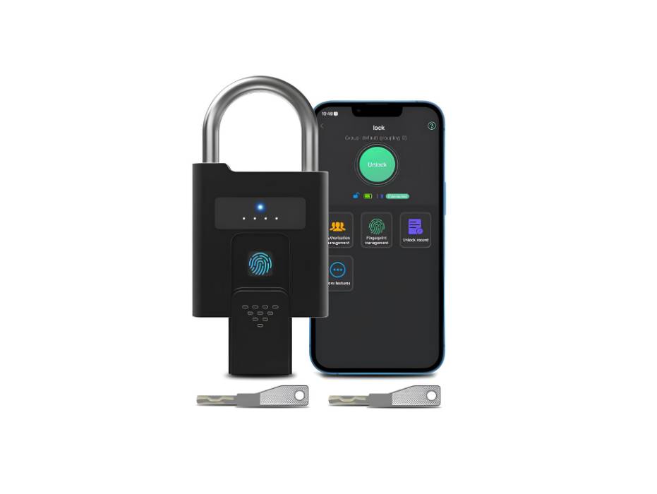 eLinkSmart Heavy Duty Fingerprint Padlock with Key Backup, Waterproof Bluetooth Biometric Keyless Electronic Smart Combination Lock