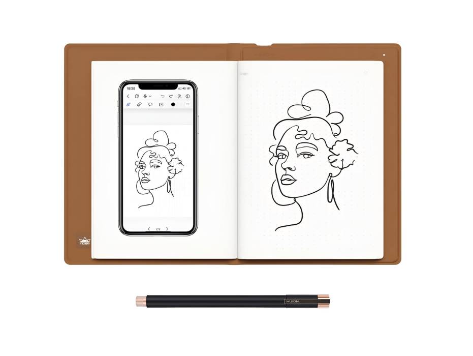 HUION Note 2-in-1 Digital Notebook Drawing Tablet With Battery-free Pen, Bluetooth Wireless Paper Tablet Electronic Writing Pad for Note-taking, Digital Art & Meeting, Refillable A5 Notepad, 9.5x7inch