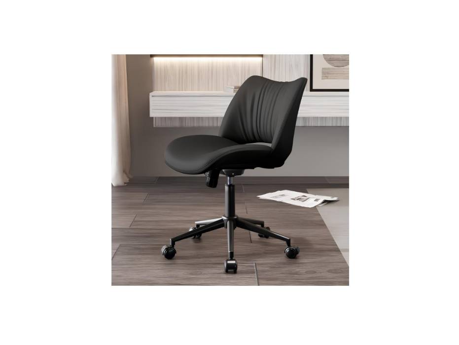 YOUTASTE Ergonomic Office Desk Chair for Home Computer Vanity Study Bedroom Makeup Room with Wheels and Back Swivel Adjustable Rolling Faux Leather Modern, Black