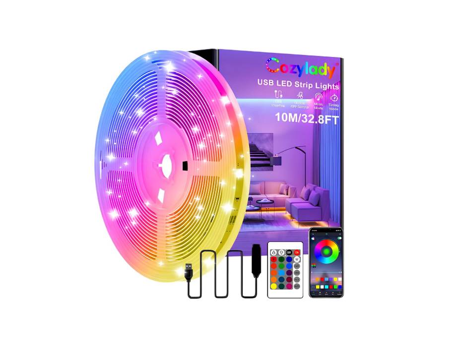 Cozylady 10m Smart LED Strip Lights - App Controlled LED Light Strips - 32.8ft RGB Music Sync LED Lights Strip for Bedroom Decor, Room Decor, Children's Room