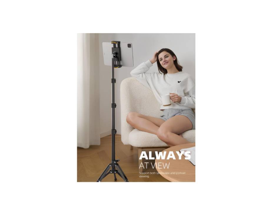 Lamicall Tablet Floor Tripod Stand - Tablet Holder Mount with Adjustable Height for Stream/Watching, for 4.7-13" Tablet and Cellphone