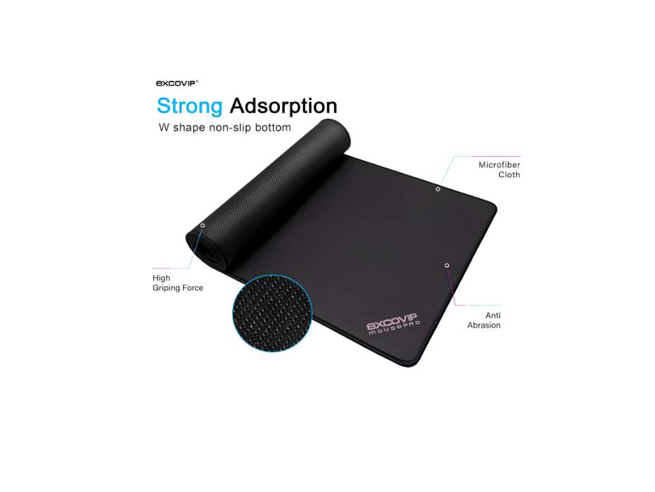 EXCOVIP Large Gaming Fabric Desk Mat with Stitched Edges,  Black (90cm x 30cm)