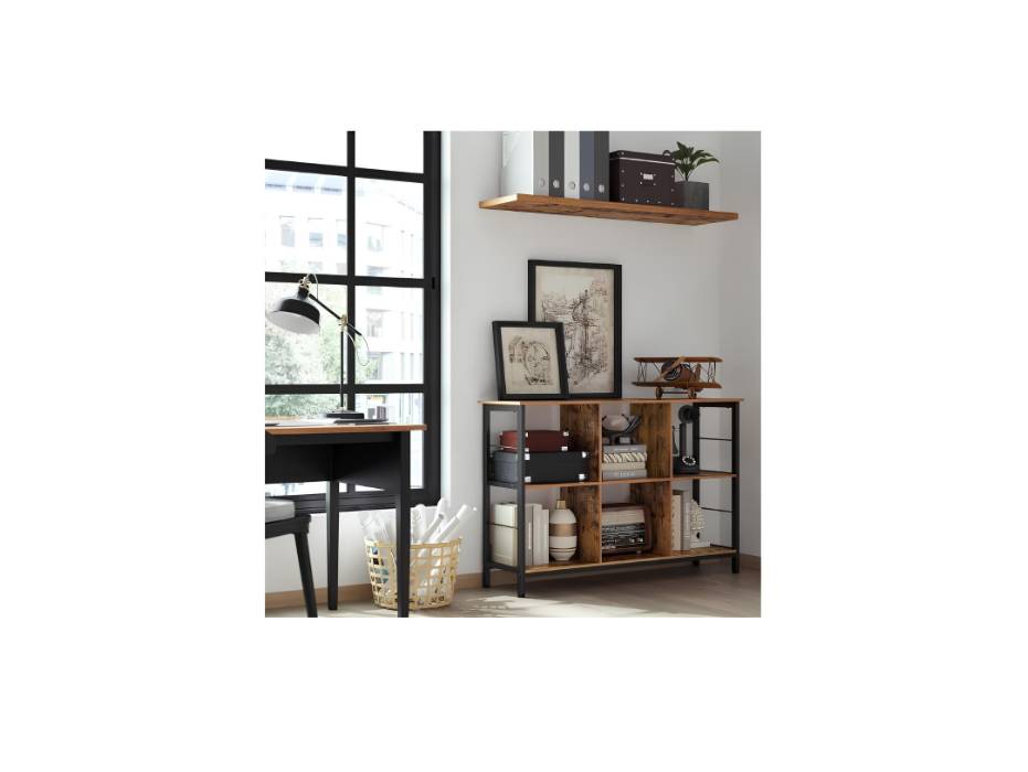 VASAGLE Bookshelf, Cube Shelf, Console Table, TV Stand with 6 Storage Cubes, for Office, Living Room, Bedroom, 13 x 47.2 x 31.5 Inches Industrial Design