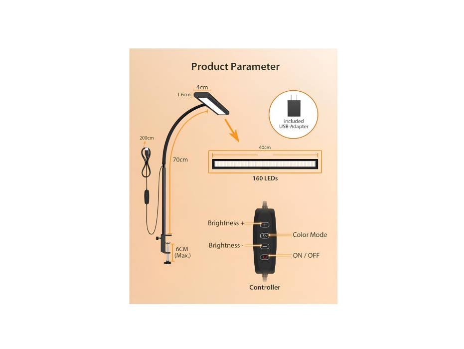 Desk Lamp with Dimmable 160 LED Light for Home Office