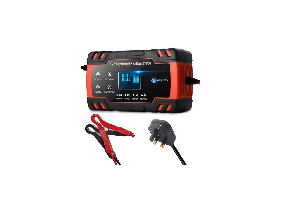 Car Battery Charger & Maintainer, 12V 8A / 24V 4A, with  3-Stage Automatic Trickle and 6 Functions