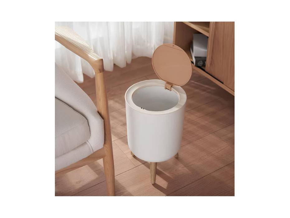 Nordic Small Trash Bin with Lid and Push Button for Home and Office, 7 Liters