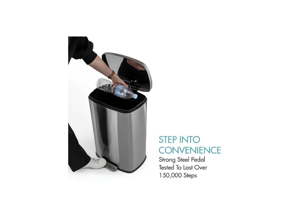 NINESTARS JCT-50-8, 50 L Kitchen Trash Bin, Dustbin, Stainless Steel Trash Can, Stain Resistant Garbage Bin, Highly Durable Pedal with Soft Close Lid for Home, Office and Kitchen