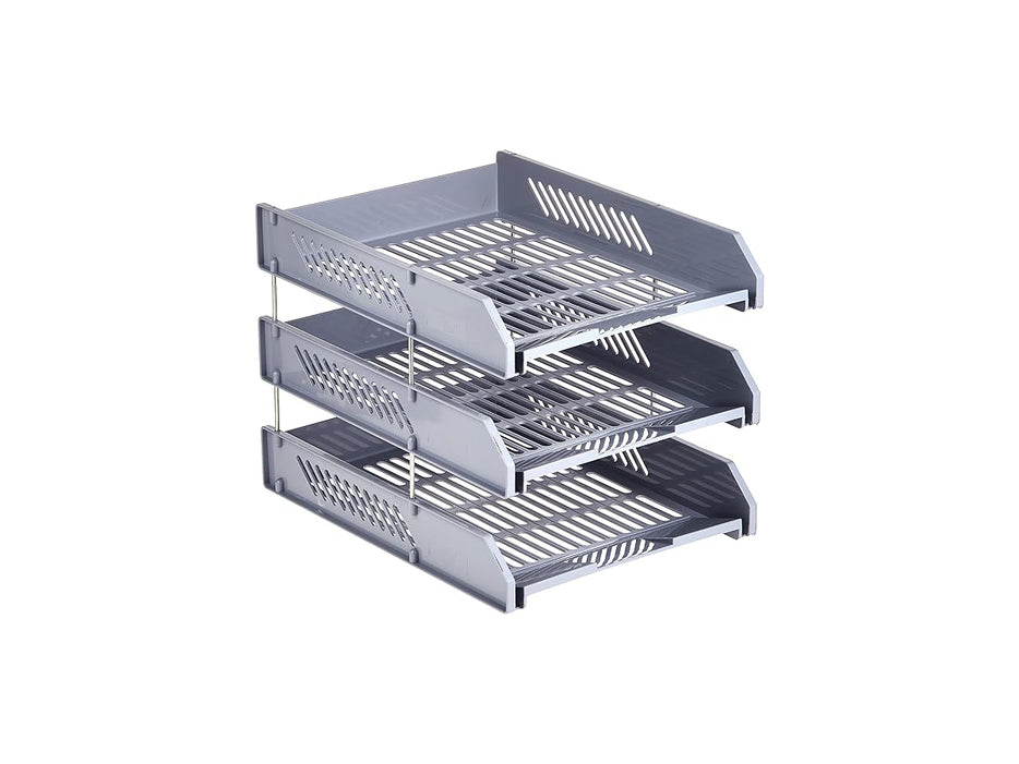 FIS 3 Tier Plastic Document Tray Grey (10431GY)