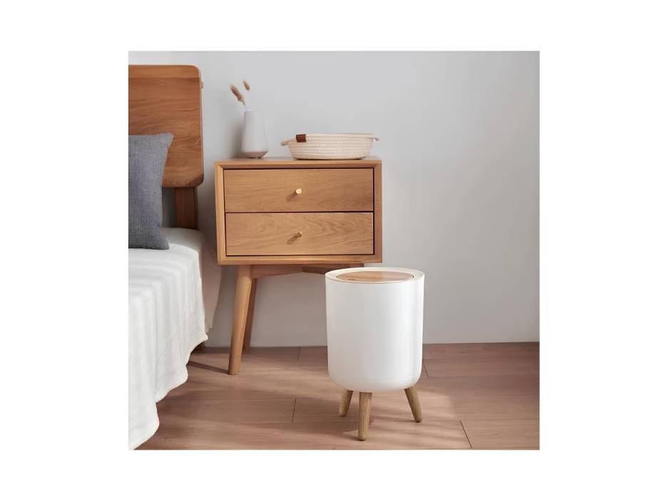 Nordic Small Trash Bin with Lid and Push Button for Home and Office, 7 Liters