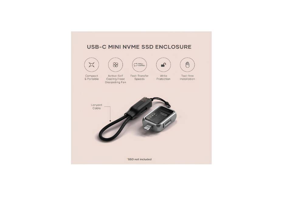 Satechi M.2 NVMe Mini SSD Enclosure with 10Gbps Transfer Speed, Up to 2TB, Active Auto Cooling,USB-C Case, Supports NVMe 2230