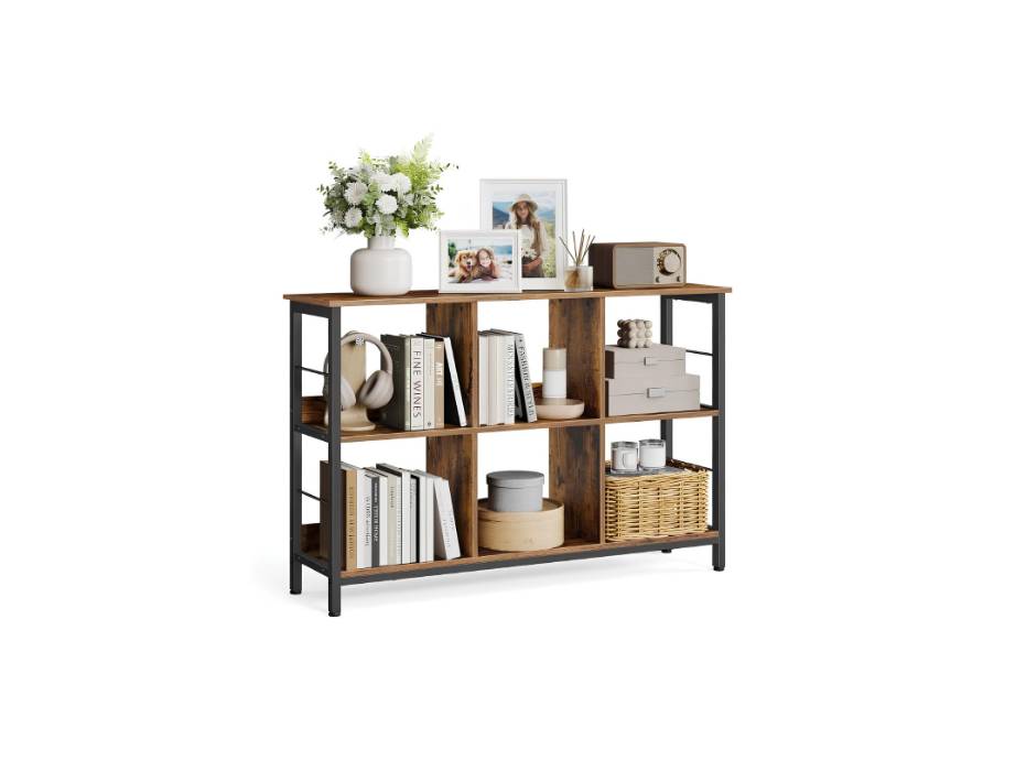 VASAGLE Bookshelf, Cube Shelf, Console Table, TV Stand with 6 Storage Cubes, for Office, Living Room, Bedroom, 13 x 47.2 x 31.5 Inches Industrial Design