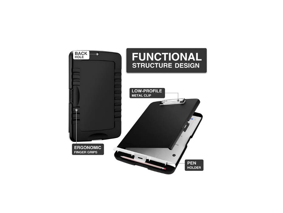 Heavy Duty Plastic Storage Clipboard with Low Profile Clip, Clipboard Folder Side-Opening