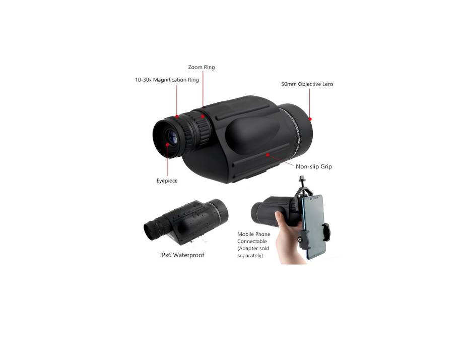 FOCUHUNTER 10-30X50 Monocular Telescope High Magnification FMC Compact Optics