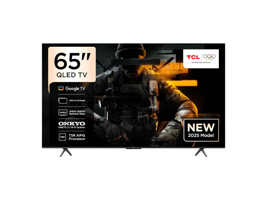TCL 65T8C 65 Inch Smart TV 4K QLED Colorful Quantum Crystal HDR 10+ Gaming Google TV, 144Hz Native Refresh Rate, ONKYO 2.1 Hi-Fi, Dolby Atmos, DTS Virtual X