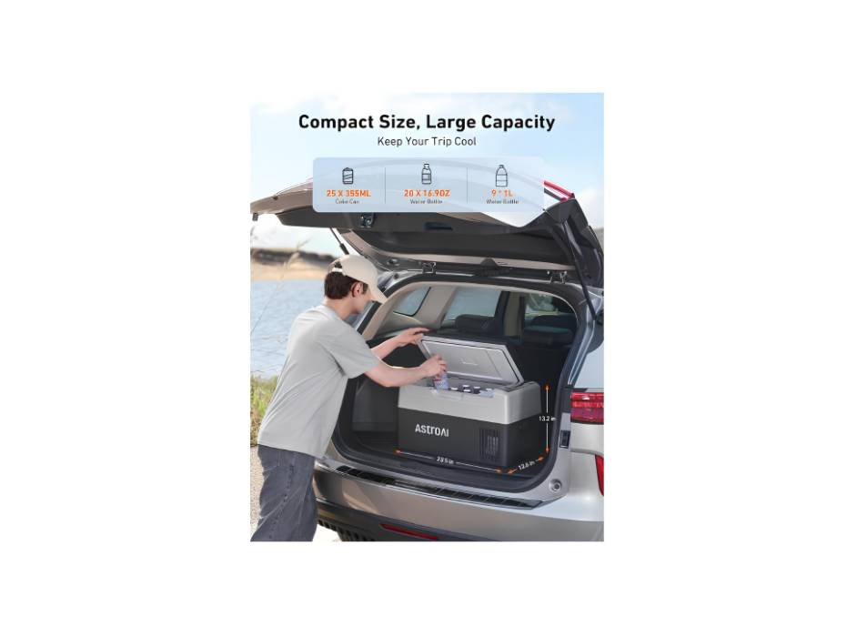 AstroAI 12 Volt Car Refrigerator, 12V Portable Freezer Camping Fridge Cooler (-4℉~68℉) with 12/24V DC & 110V AC for Car