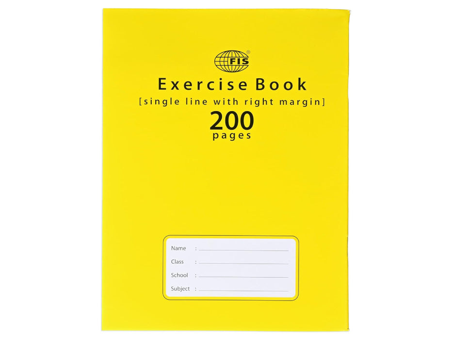 FIS Exercise Book,165mx210mm, 100sheets, 200pages, Single Line with Right Margin, 6pcs/pack, Yellow Cover