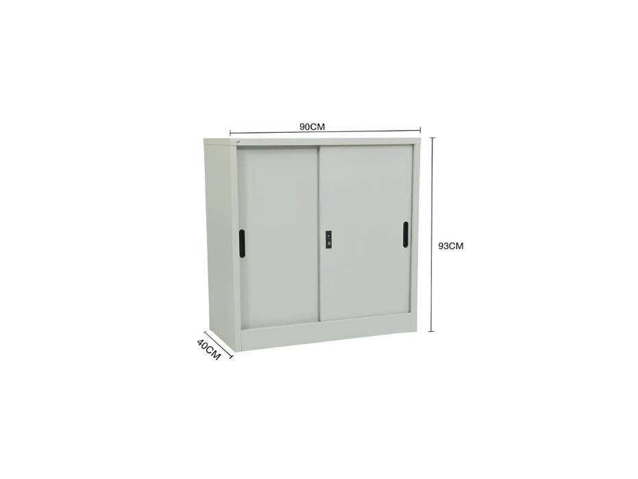 RIGID Steel Sliding Door Cupboard Low Hight Steel Filing Cabinet with Shelves Storage, Grey