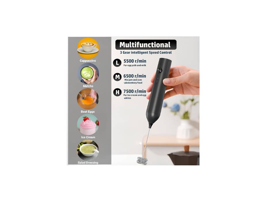 ROYALBAIDE Handheld Electric Milk and Coffee Frother, Type C Rechargeable