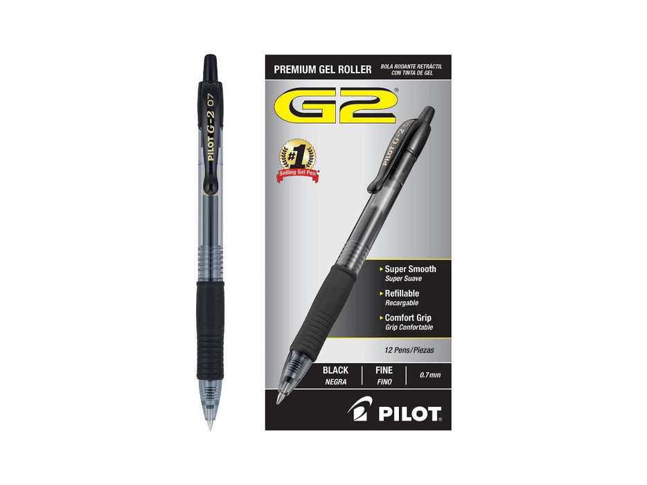 Pilot G2 Fine Retractable Ballpoint Pen 0.7mm - Black (Pack of 12) - Altimus