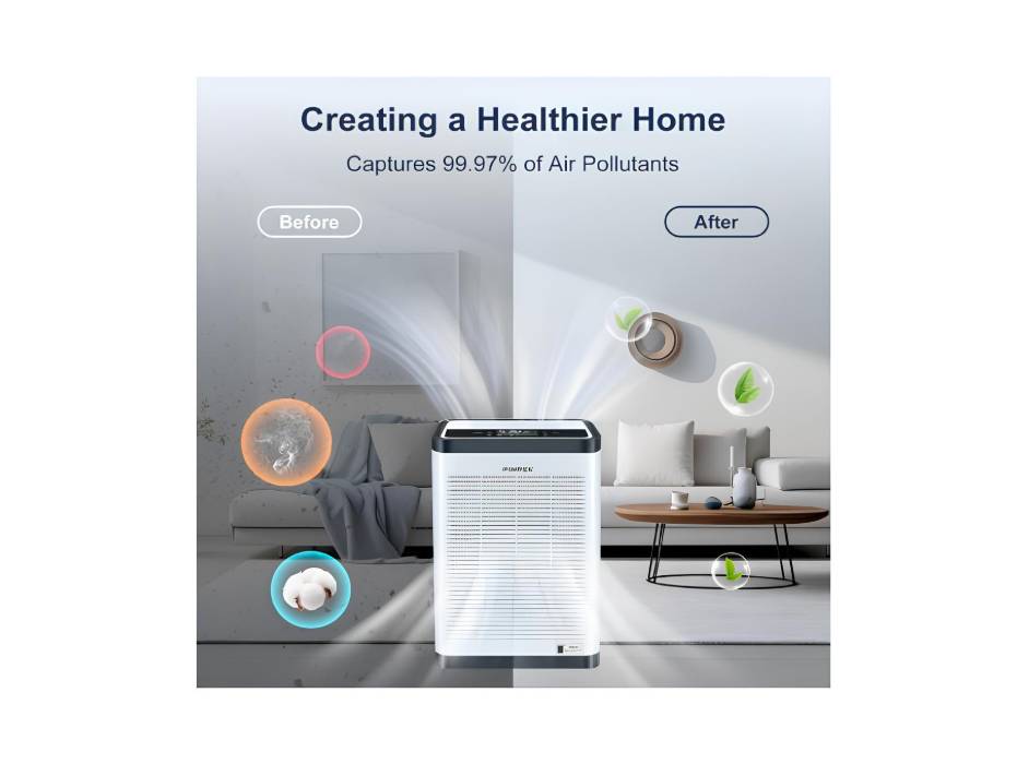PINREK 610B HEPA Air Purifier, Air Filter up to 100㎡ with Smart PM2.5 Sensor, Removes Dust, Allergens, Odors(PureBreeze)