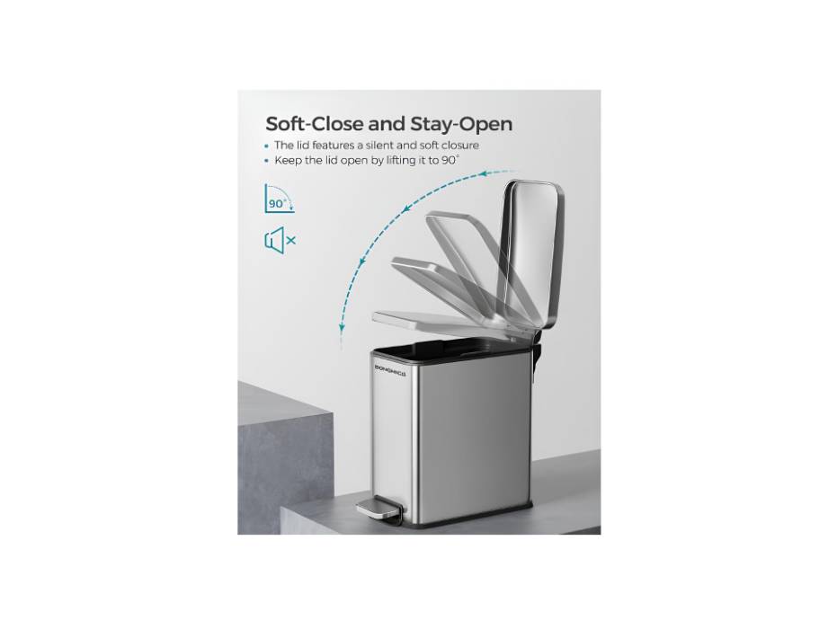 SONGMICS 1.3 Gallon (5 L) Small Trash Bin with Lid, Slim for Small Spaces, Stainless Steel Garbage Can, Silver ULTB560E05