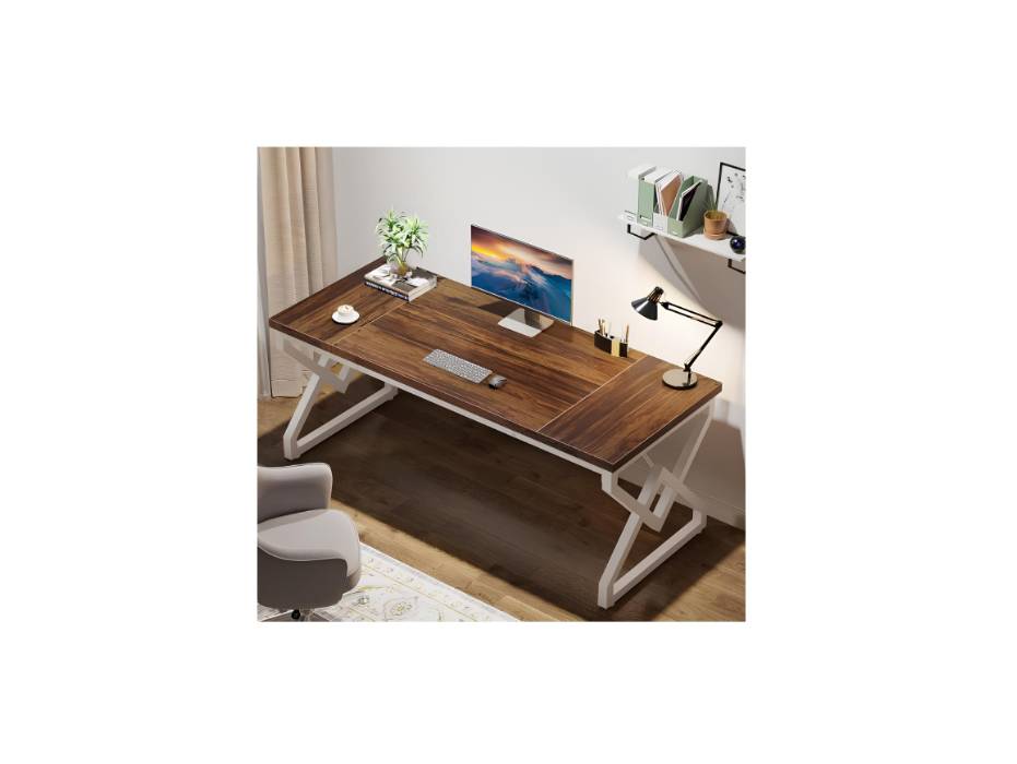 Tribesigns 160cm Office Desk, Large Executive Computer Desk with Metal Frame, Ergonomic Writing Desk Computer Workstation, Modern Wood Computer Desk for Home Office