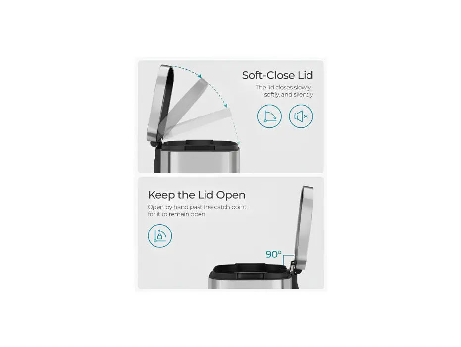 SONGMICS 30 Litres Pedal Bin, Kitchen Rubbish Bin with Soft close Lid and Inner Bin, Steel Silver LTB03NL