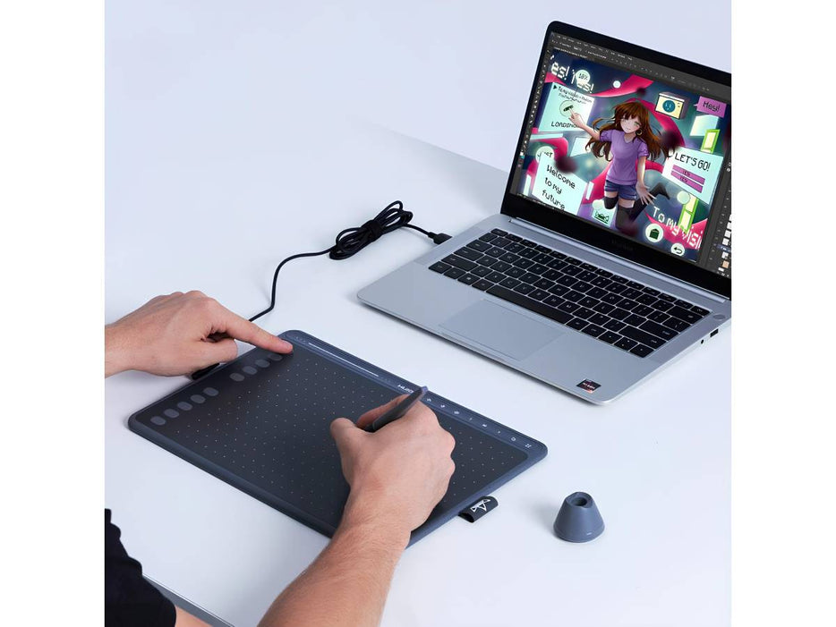 HUION HS611 Graphics Drawing Tablet 10X6 inch with 8192 Levels Battery-Free Pen, 8 Multimedia Keys and 10 Press Keys, Support Android