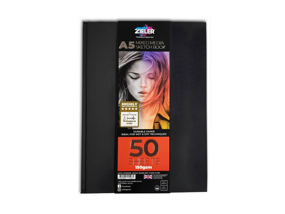 Zieler Hardback Mixed Media Case Bound Sketchbook - A5 (50 sheets, 150gsm)