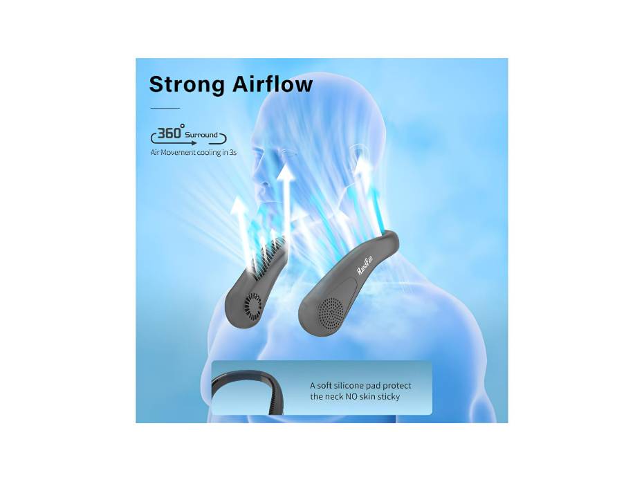 HandFan Portable Neck Fan, Bladeless Wearable Personal Fan, Rechargeable 5000mAh Battery, up to 21H Working Time, 4 Speeds