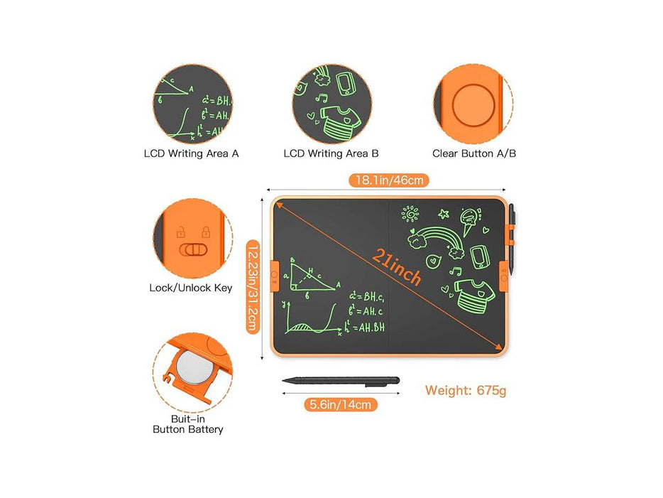 LCD Writing Tablet for Kids - 21 inch Erasable Dual Screen Drawing Tablet