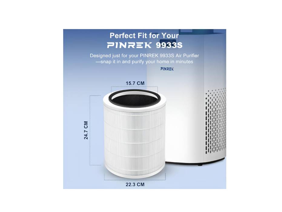PINREK 9933S Air Purifier Replacement Filter, 3-in-1 True HEPA Air Filter, High-Efficiency Activated Carbon HP9933s-RF(1 Pack)