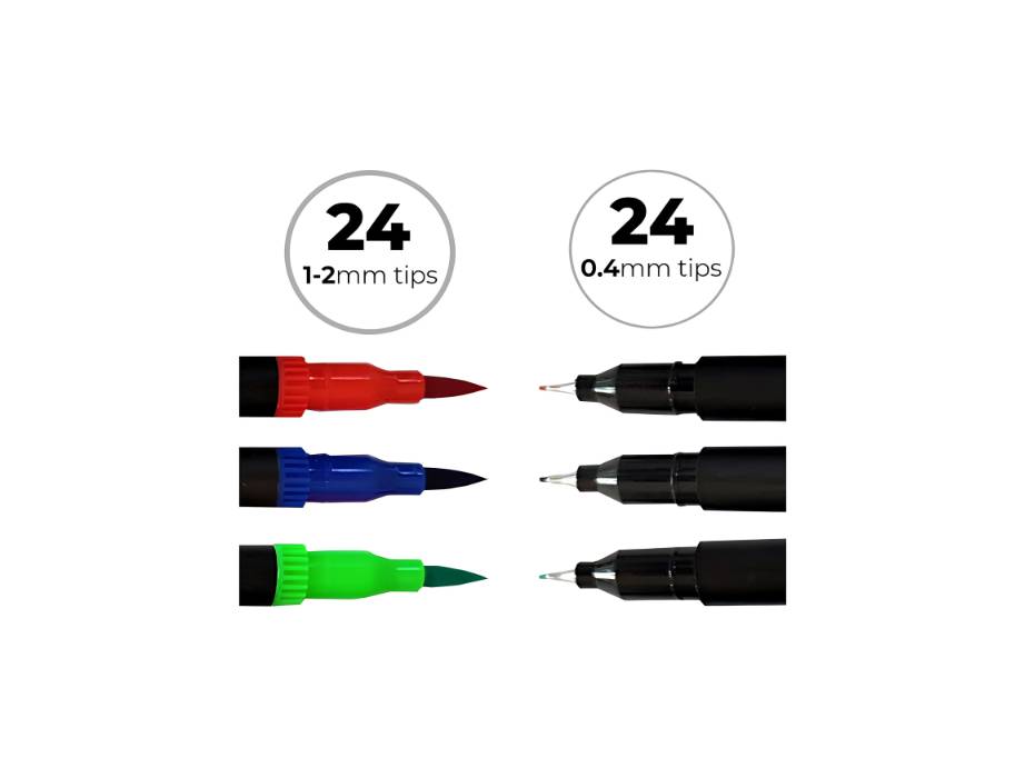 Zieler 24 Duo Tip Dual Brush & Fine Point Pens (48 nibs across 24 vibrant colours.0.4mm fibre tip nibs )