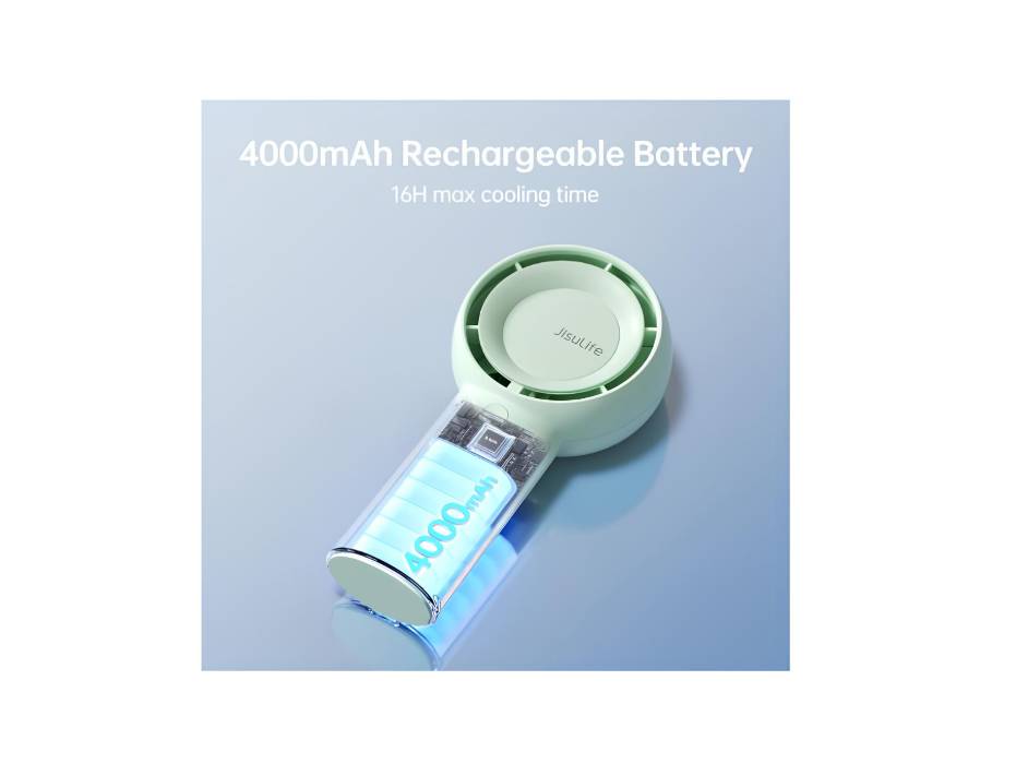 JISULIFE Handheld Turbo Fan [16H Max Cooling Time] Mini Portable, 4000mAh USB Rechargeable Personal, with 5 Speeds