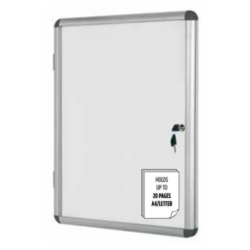 Lockable Cork Notice Board, 67cm x 50cm Magnetic White Door - Altimus