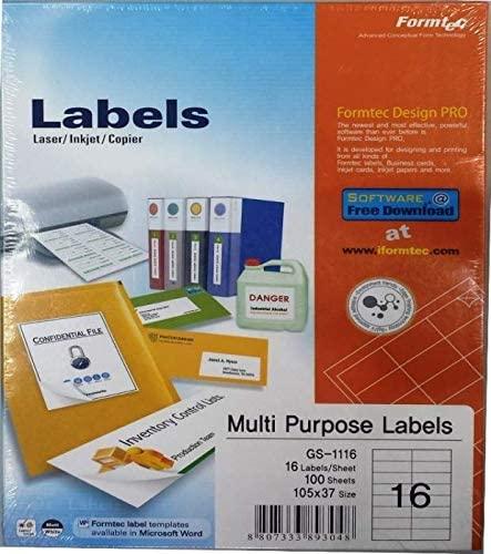 Formtec Labels 105x37mm 16 Labels Per Sheet FT-GS-1116 - Altimus