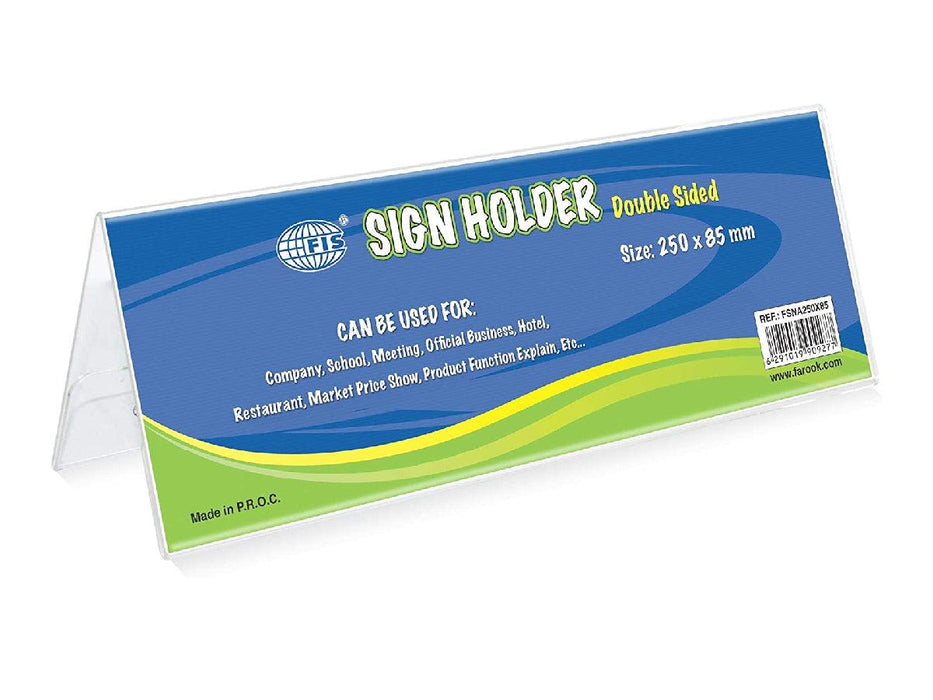 Acrylic Sign Holder A Shape, Double Sided, 250 x 85mm - Altimus
