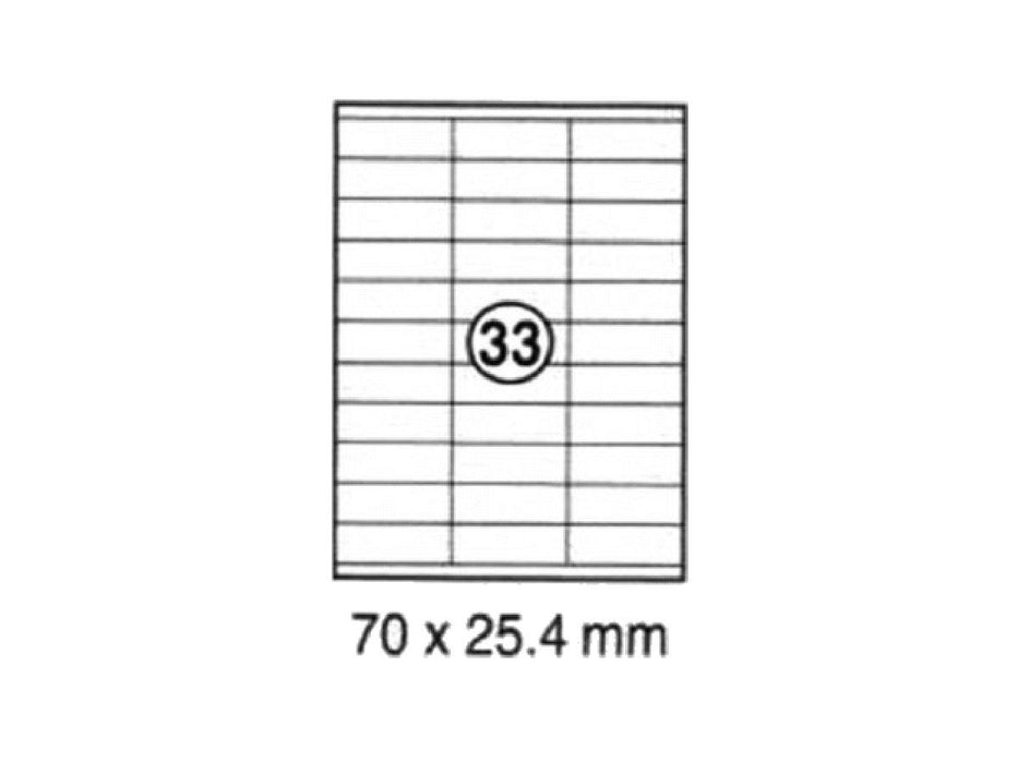 xel-lent 33 labels-sheet, straight corners, 70 x 25.4 mm, 100sheets-pack