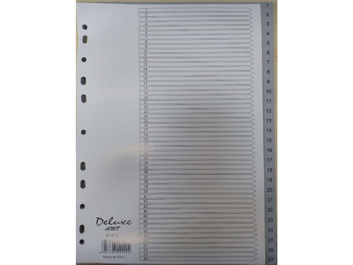 Deluxe Divider Plastic PVC Grey A4 with numbers 1-54 - Altimus
