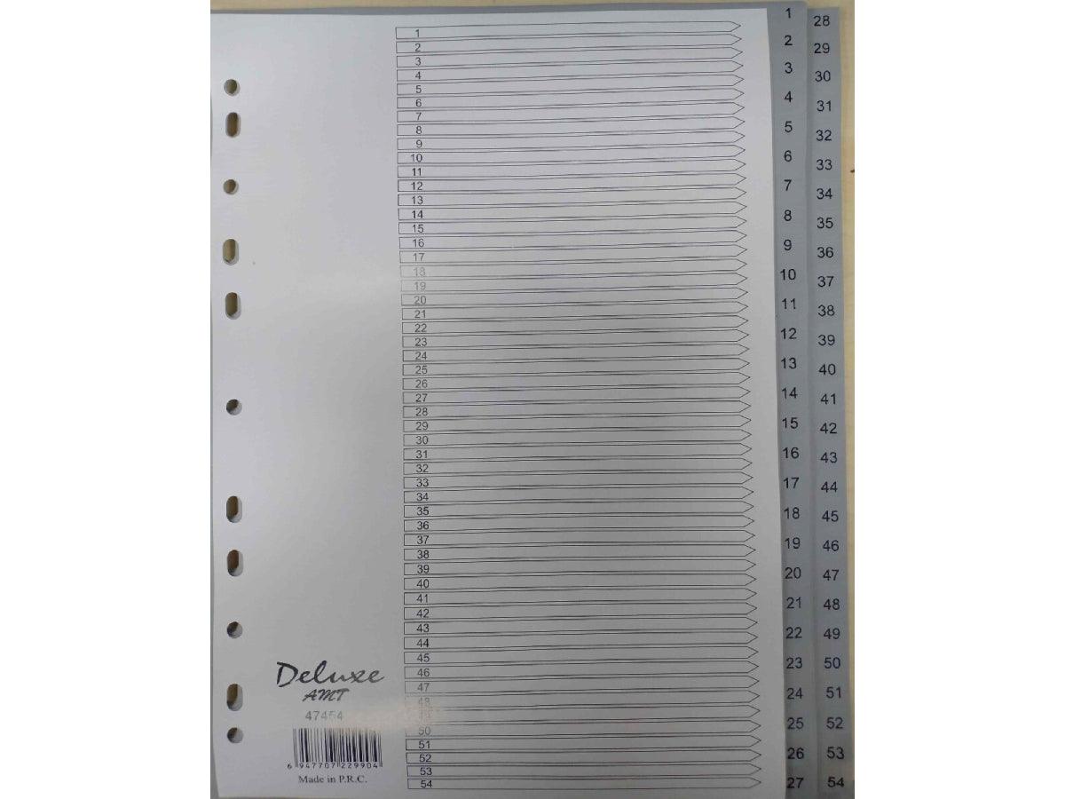 Deluxe Divider Plastic PVC Grey A4 with numbers 1-54 - Altimus