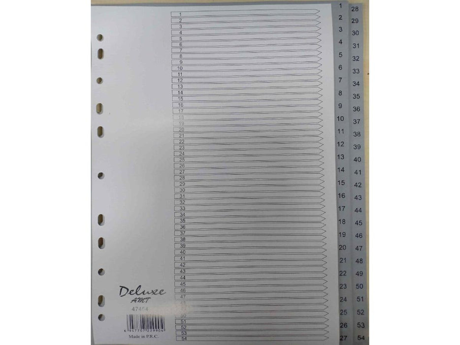 Deluxe Divider Plastic PVC Grey A4 with numbers 1-54 - Altimus