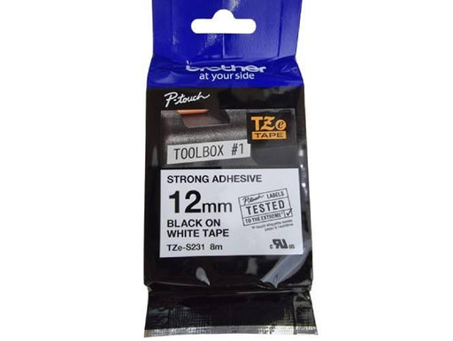 Brother P-touch 12mm TZ-S231 Strong Adhesive Tape, Black on White - Altimus